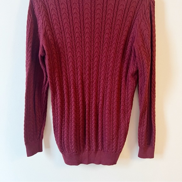 Zara Crewneck Maroon Cable Knit Sweater Size Medium Long Sleeves - Picture 7 of 7